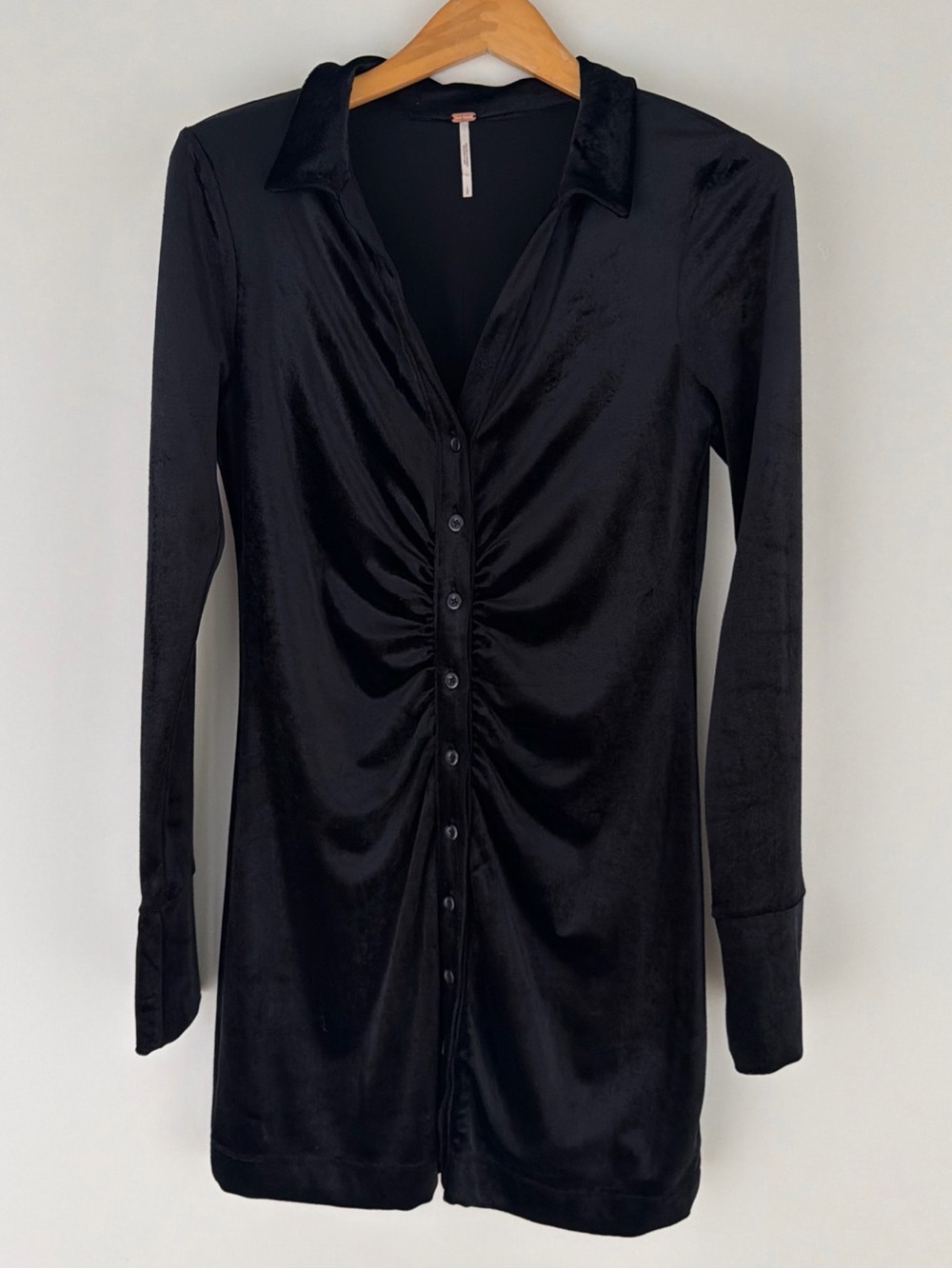 Free People Black Velvet Button Up Dress